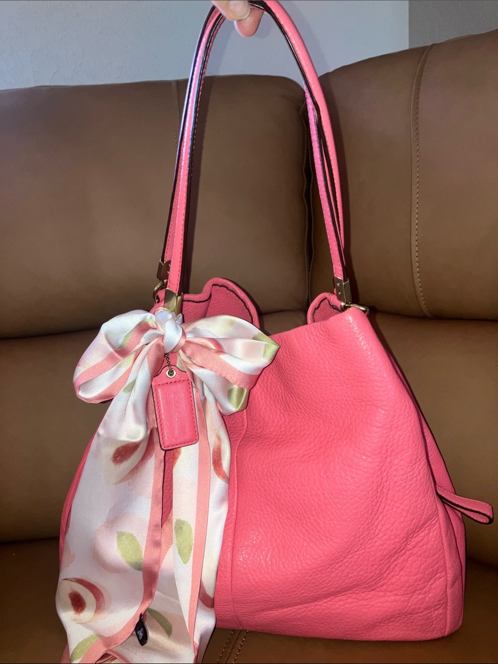 Coach Madison Phoebe Pink Pebbled Leather Hobo Bag with Silk Scarf